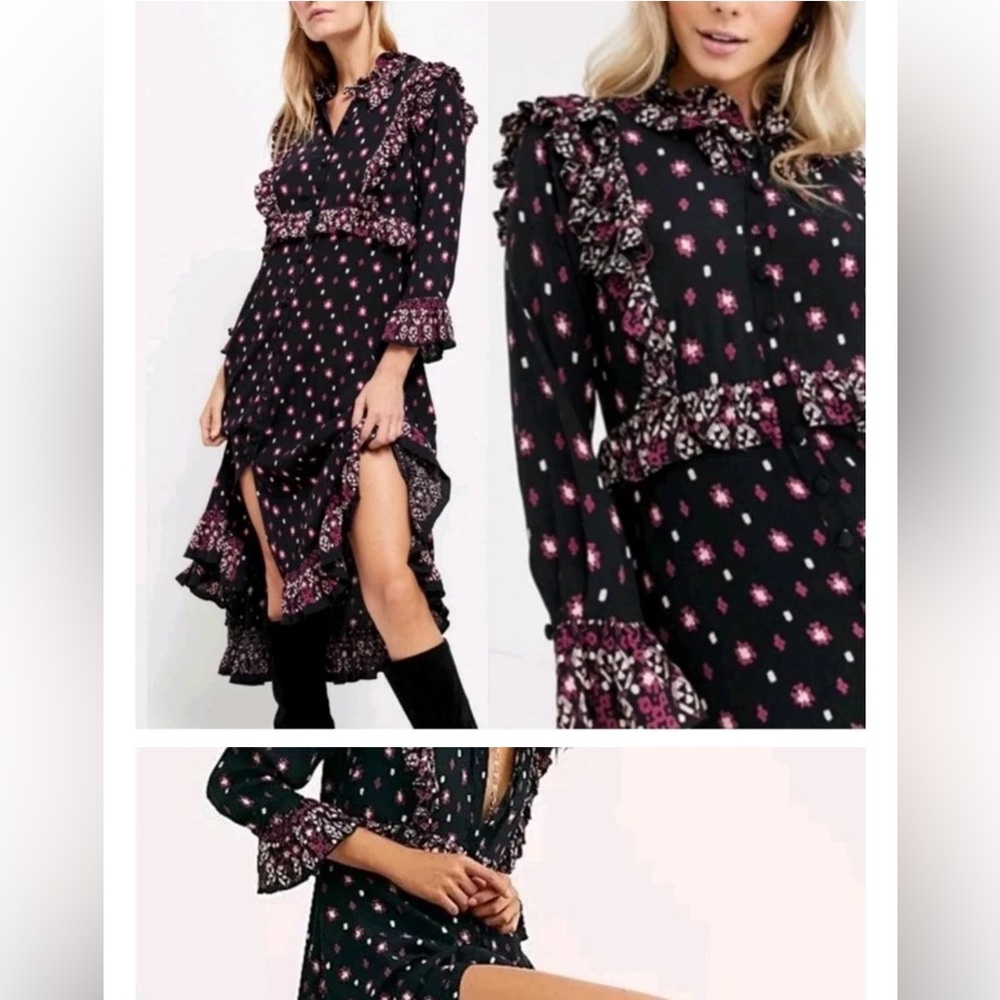 Free people Calico Skies Midi Dress Black Combo. Size: Small Color - Picture 3 of 9